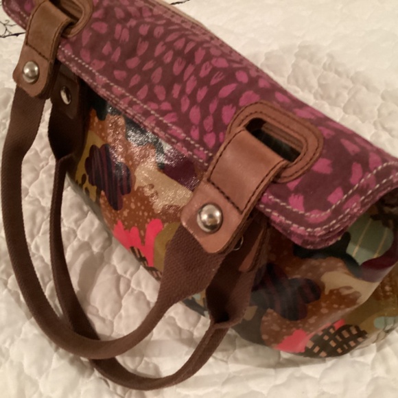 VINTAGE FOSSIL KEY-PER COLORFUL COATED CANVAS SHOULDER BAG - Picture 2 of 12